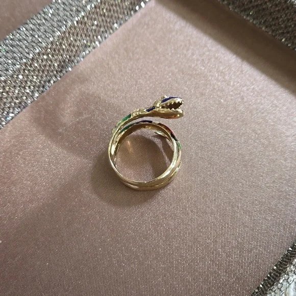 Vintage 14k Gold Enamel Serpent Wrap Coil Ring - Picture 11 of 15